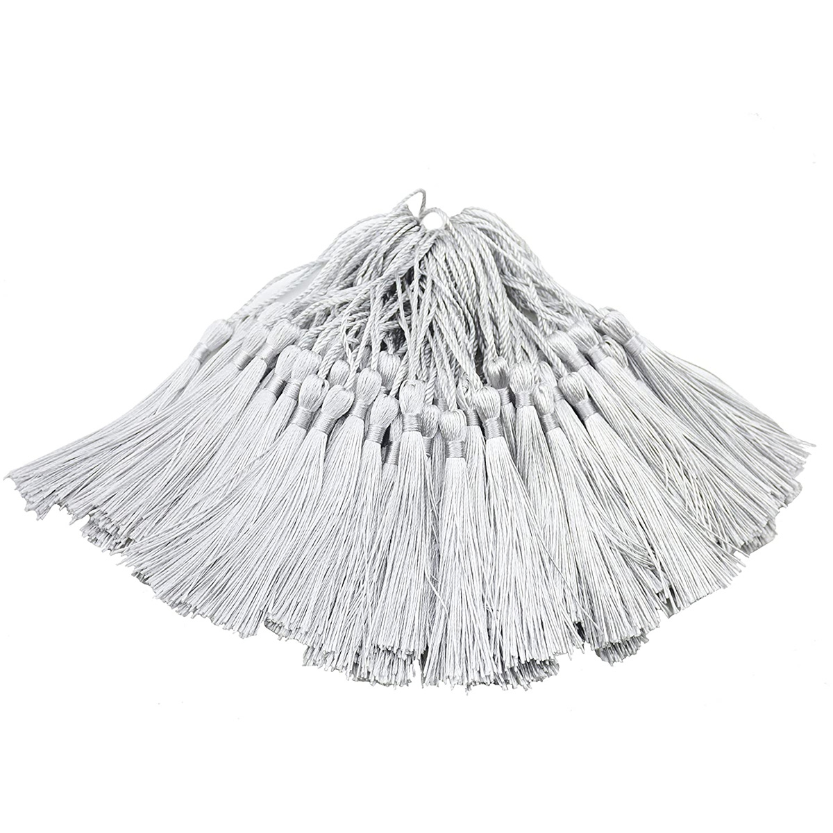 5 Inches Handmade Silky Floss Soft Craft Bookmark Tassels with Loops for DIY, Jewelry (Silver)